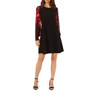 NWT MSK‎ Black Dress With Floral Sheer Blouson Sleeves Size M